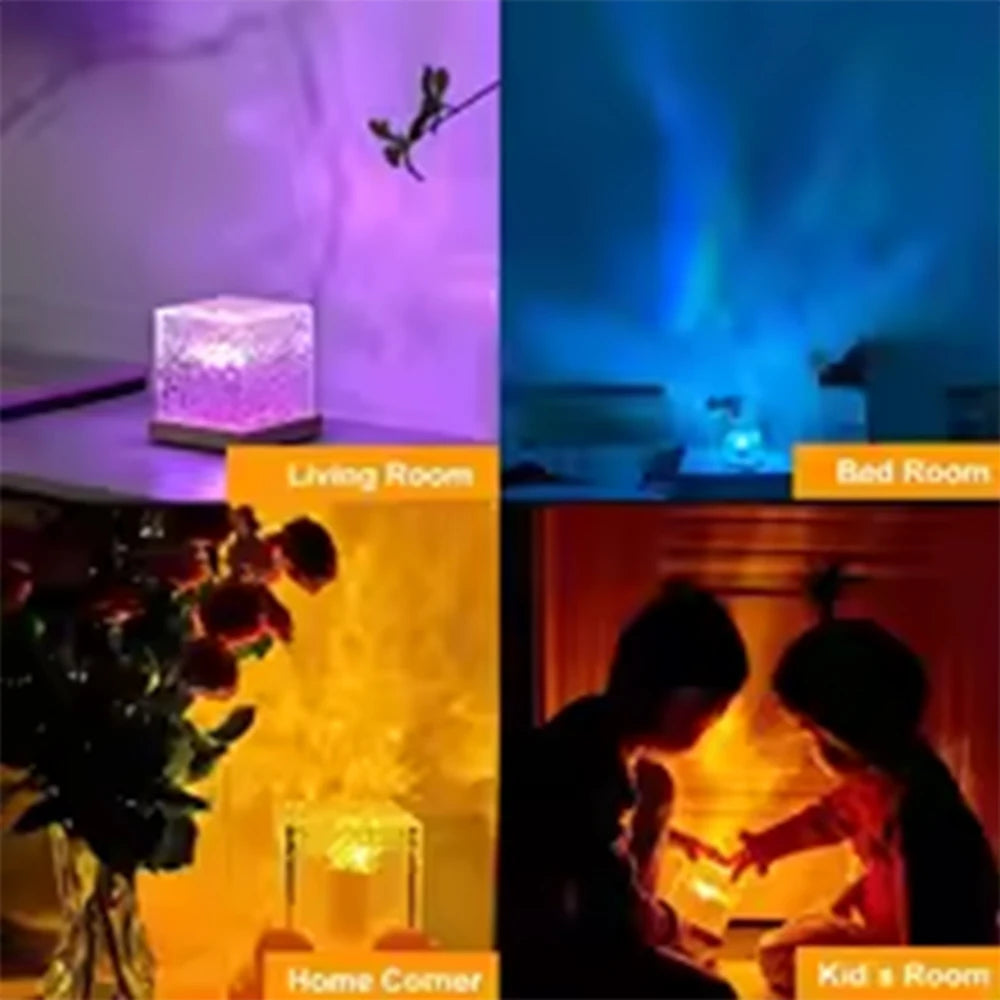HOMEFISH RGB 16 Colors Night Light with Remote Ocean Wave Aurora Projector Rechargeable Table Lamp for Home Bedroom Decor
